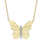 0.06CT 14K Y/G DIAMOND RIBBED BUTTERFLY NECKLACE