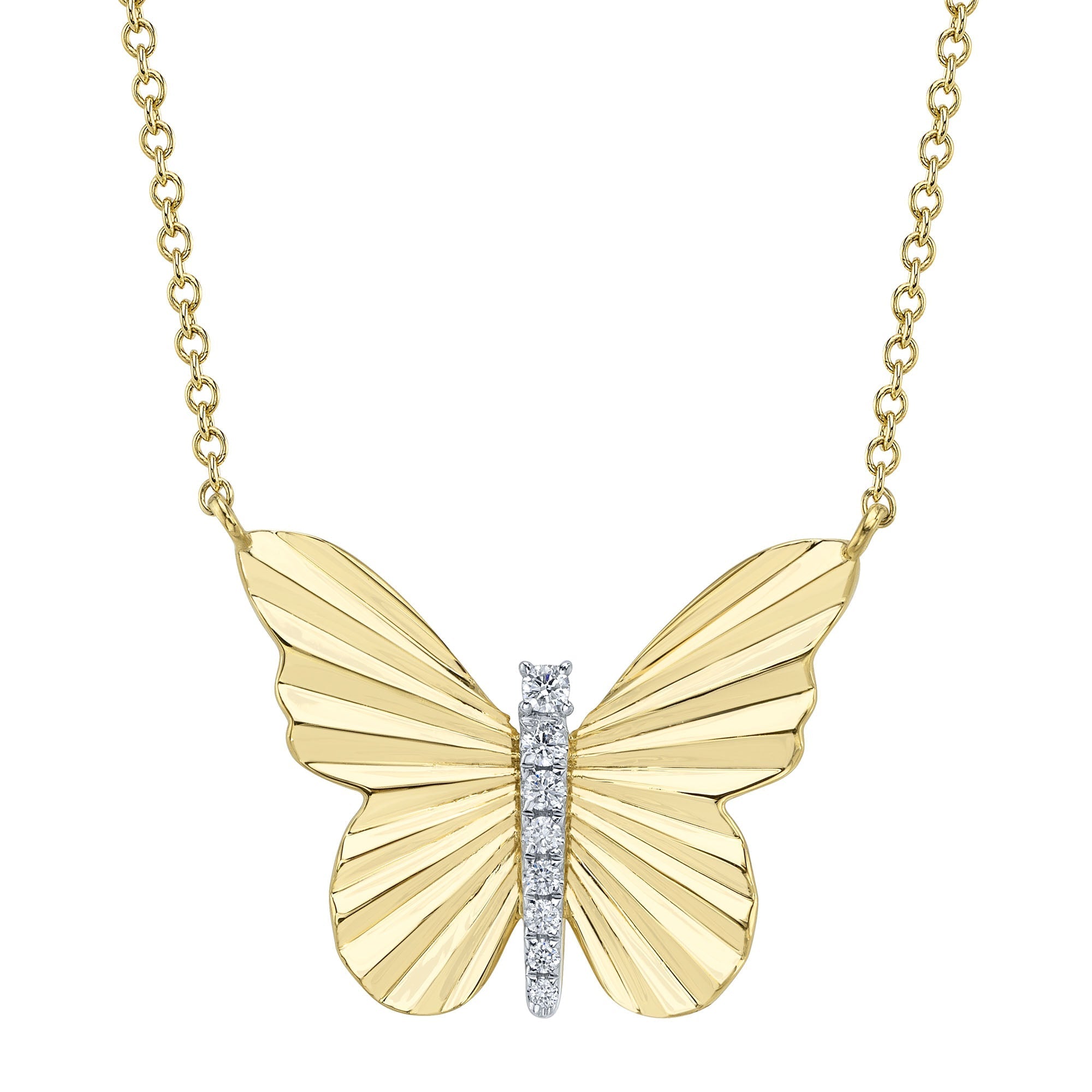0.06CT 14K Y/G DIAMOND RIBBED BUTTERFLY NECKLACE