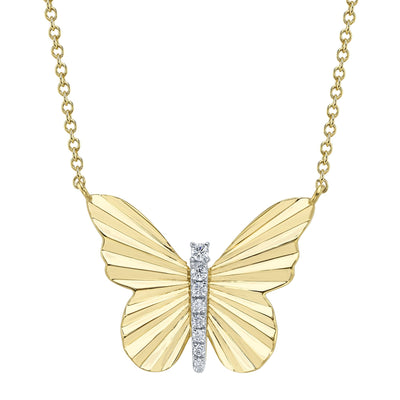 0.06CT 14K Y/G DIAMOND RIBBED BUTTERFLY NECKLACE