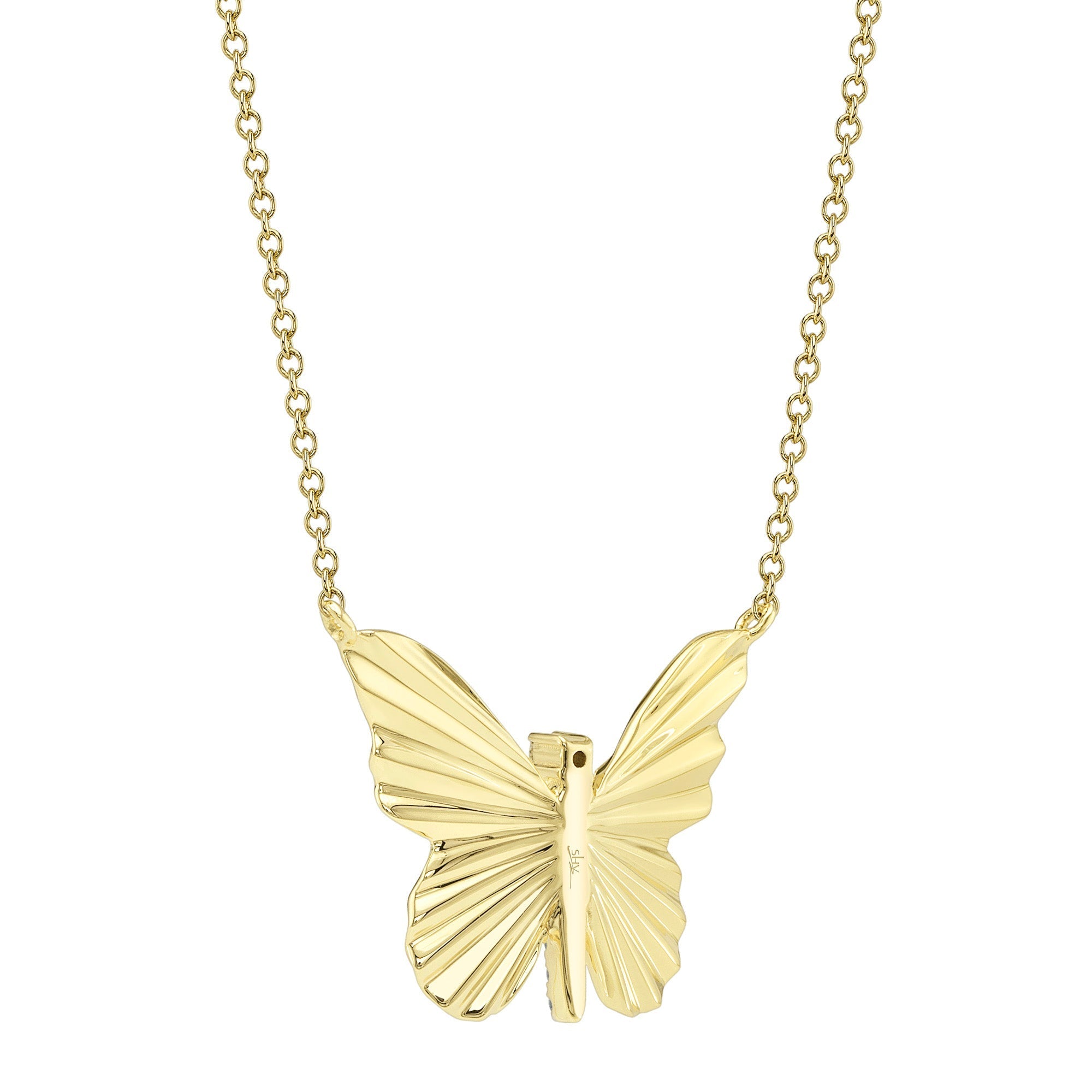 0.06CT 14K Y/G DIAMOND RIBBED BUTTERFLY NECKLACE