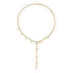 0.27CT 14K2T Y/W DIAMOND & CULTURED PEARL BEZEL PAPER CLIP LINK NECKLACE