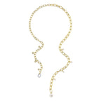 0.27CT 14K2T Y/W DIAMOND & CULTURED PEARL BEZEL PAPER CLIP LINK NECKLACE