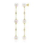 0.09CT 14K Y/G DIAMOND & CULTURED PEARL SPARKLE CHAIN EARRING