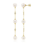 0.09CT 14K Y/G DIAMOND & CULTURED PEARL SPARKLE CHAIN EARRING