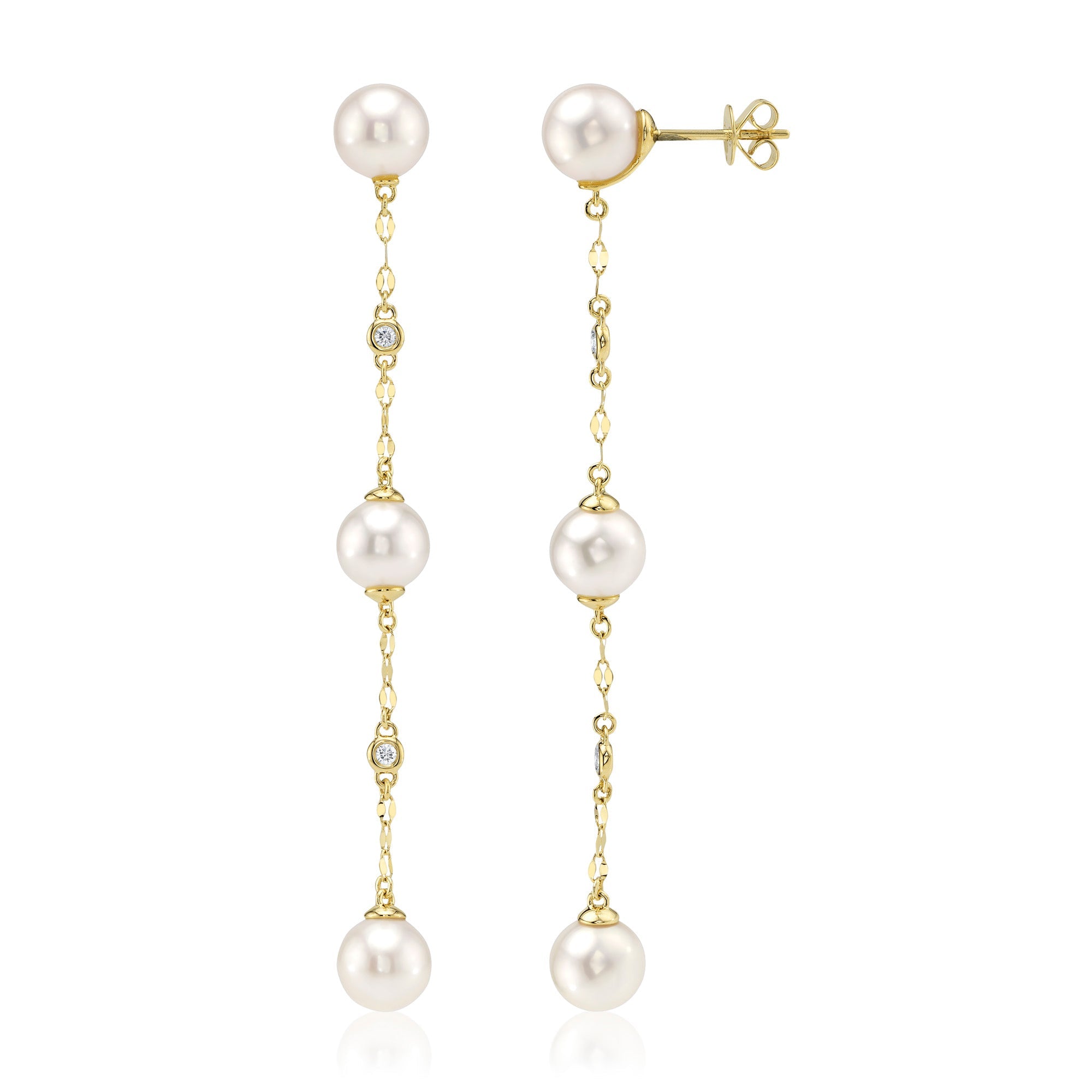0.09CT 14K Y/G DIAMOND & CULTURED PEARL SPARKLE CHAIN EARRING