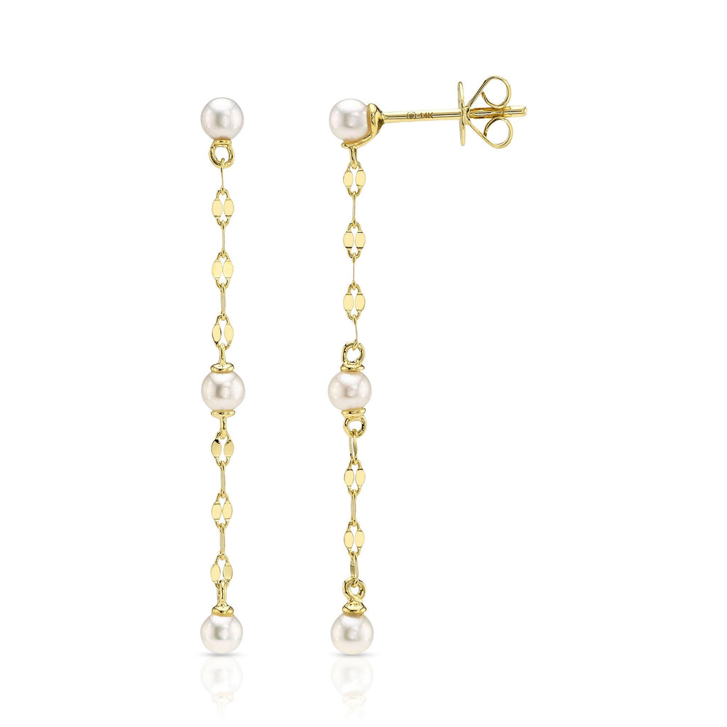 14K Y/G CULTURED PEARL SPARKLE CHAIN EARRING