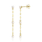 14K Y/G CULTURED PEARL SPARKLE CHAIN EARRING