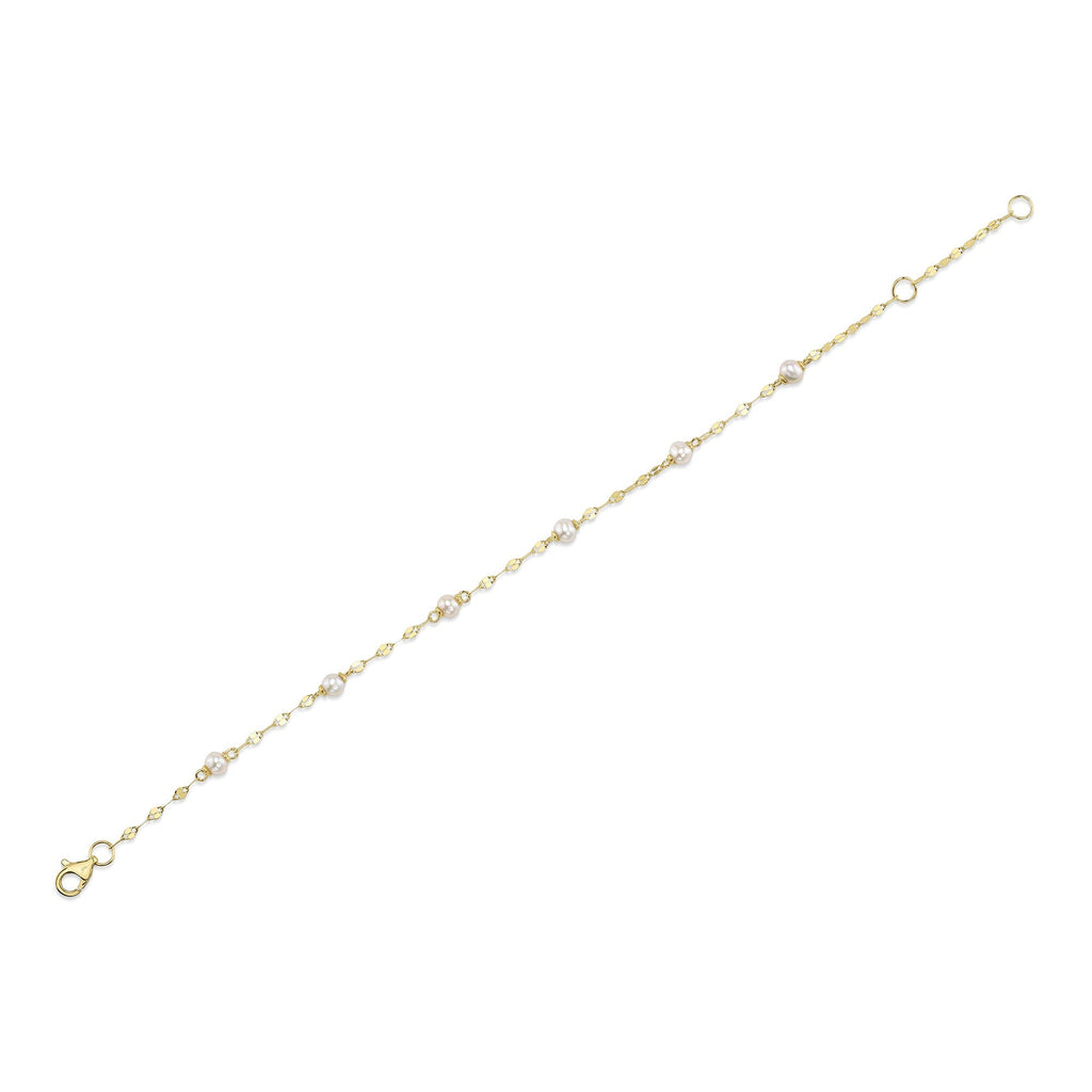 14K Y/G CULTURED PEARL SPARKLE CHAIN BRACELET