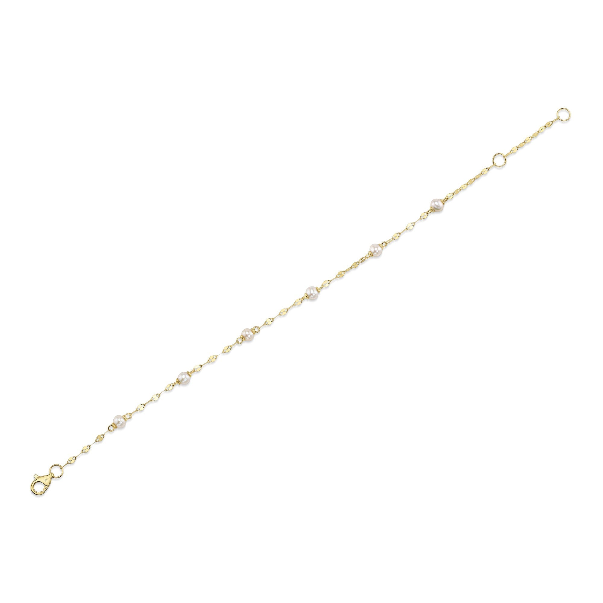 14K Y/G CULTURED PEARL SPARKLE CHAIN BRACELET