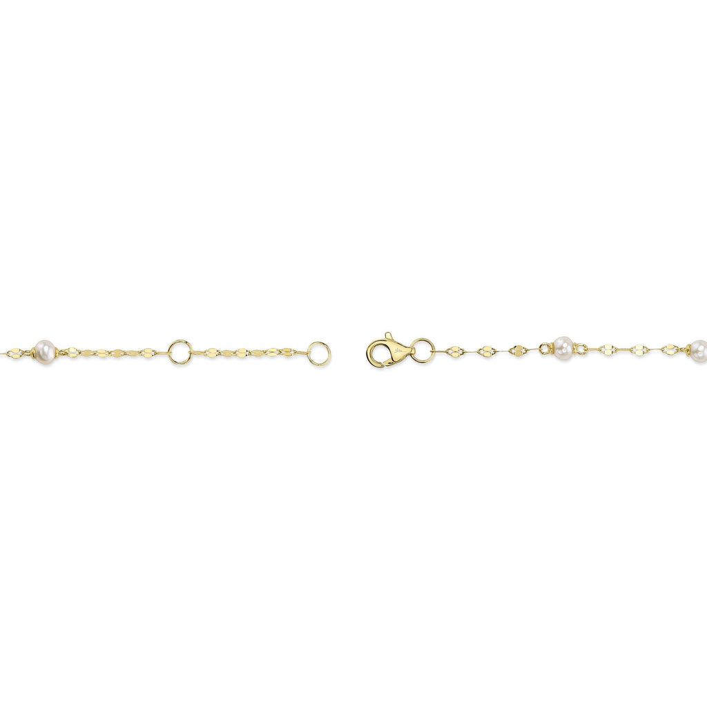 14K Y/G CULTURED PEARL SPARKLE CHAIN BRACELET