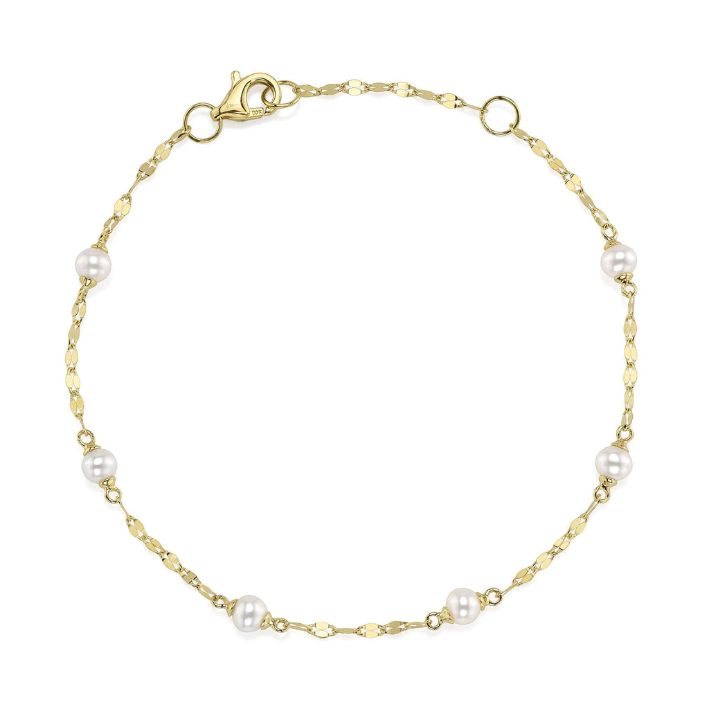14K Y/G CULTURED PEARL SPARKLE CHAIN BRACELET