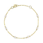 14K Y/G CULTURED PEARL SPARKLE CHAIN BRACELET