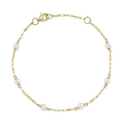 14K Y/G CULTURED PEARL SPARKLE CHAIN BRACELET