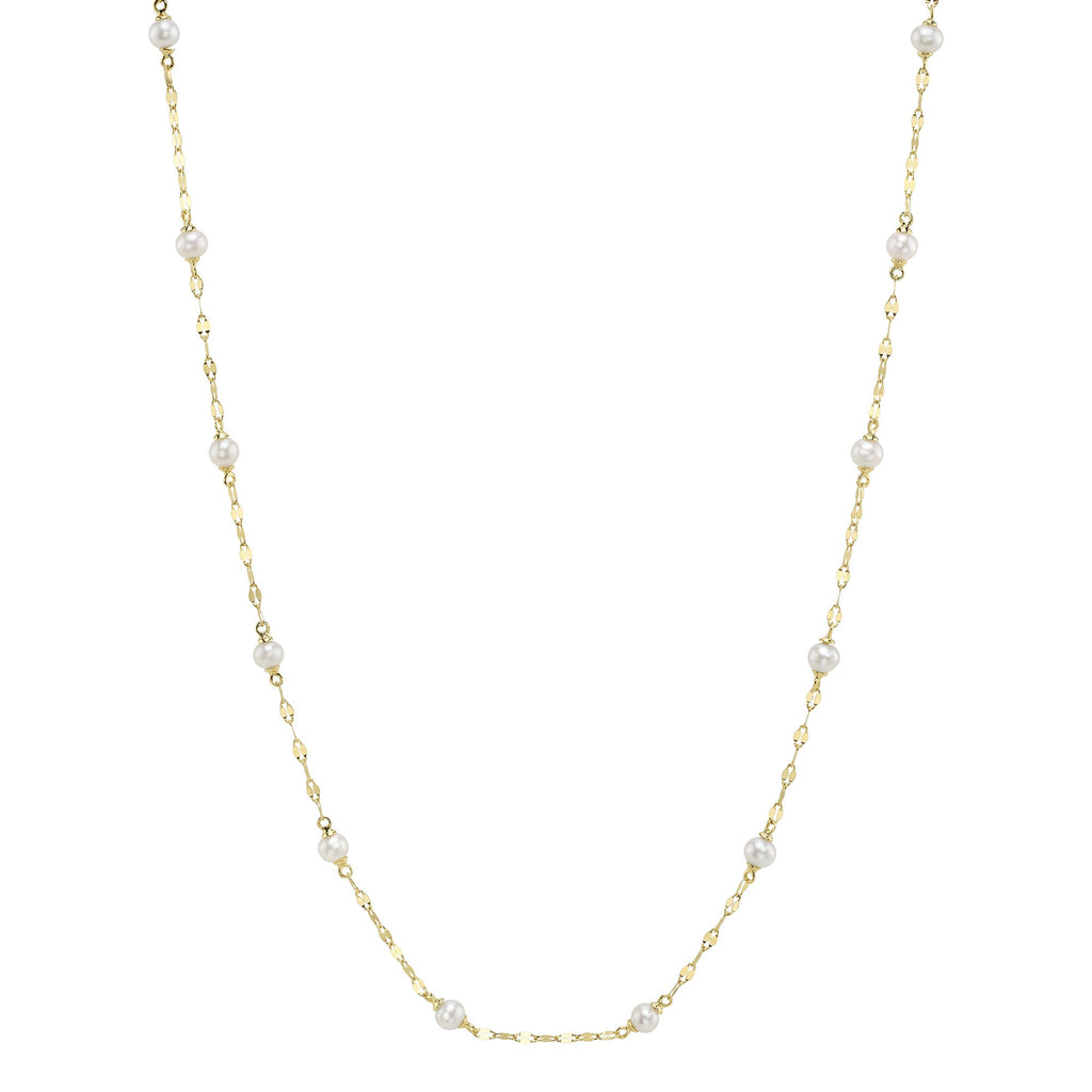 14K Y/G CULTURED PEARL SPARKLE CHAIN NECKLACE