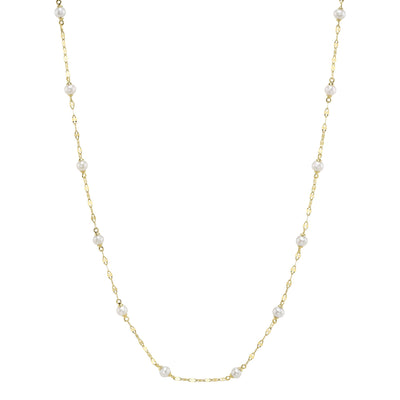14K Y/G CULTURED PEARL SPARKLE CHAIN NECKLACE