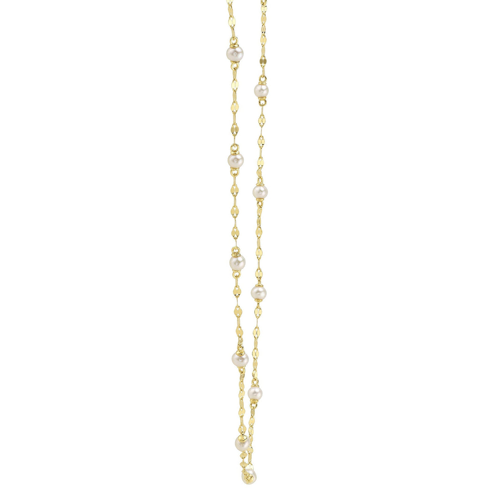 14K Y/G CULTURED PEARL SPARKLE CHAIN NECKLACE