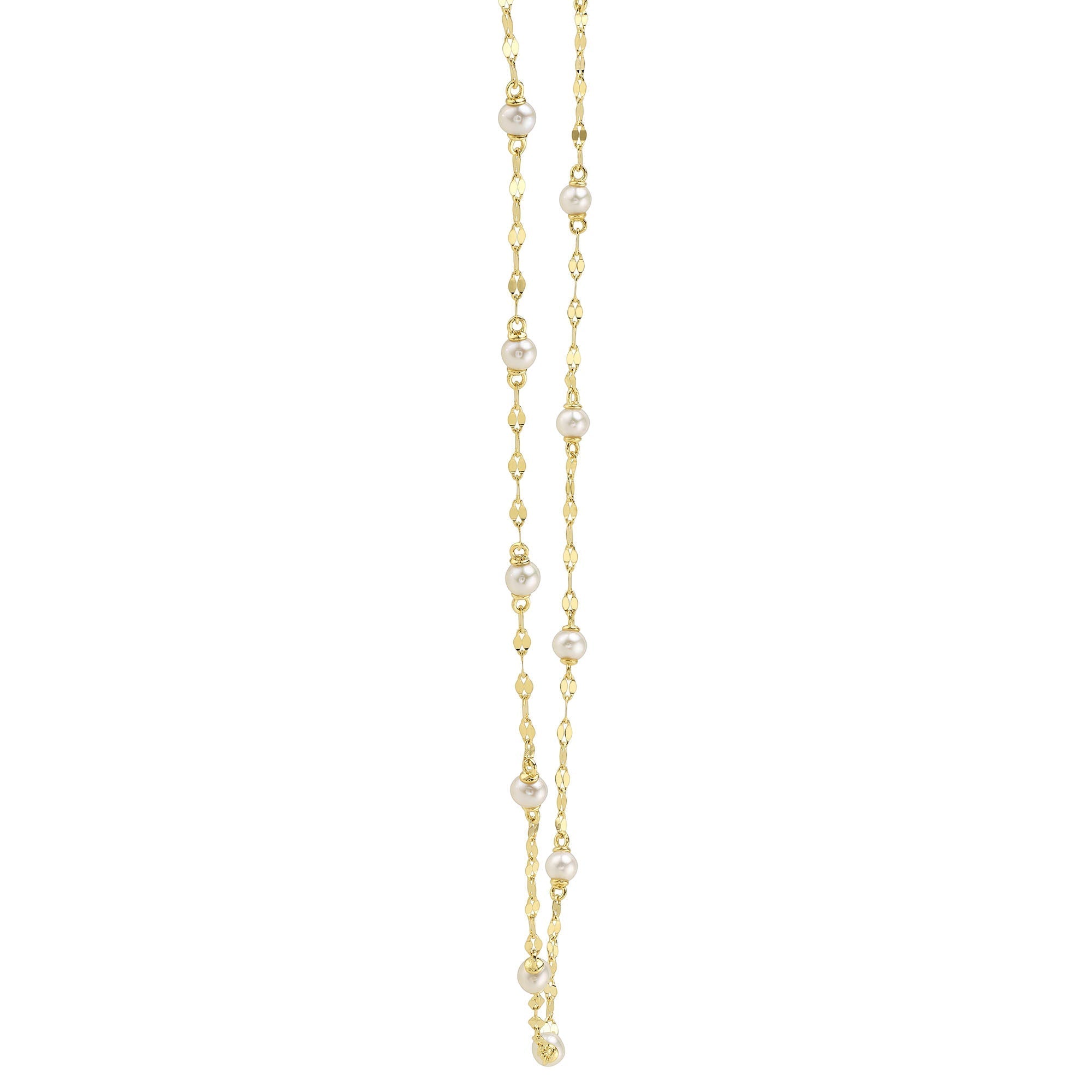 14K Y/G CULTURED PEARL SPARKLE CHAIN NECKLACE