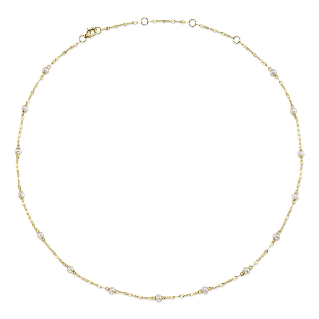14K Y/G CULTURED PEARL SPARKLE CHAIN NECKLACE