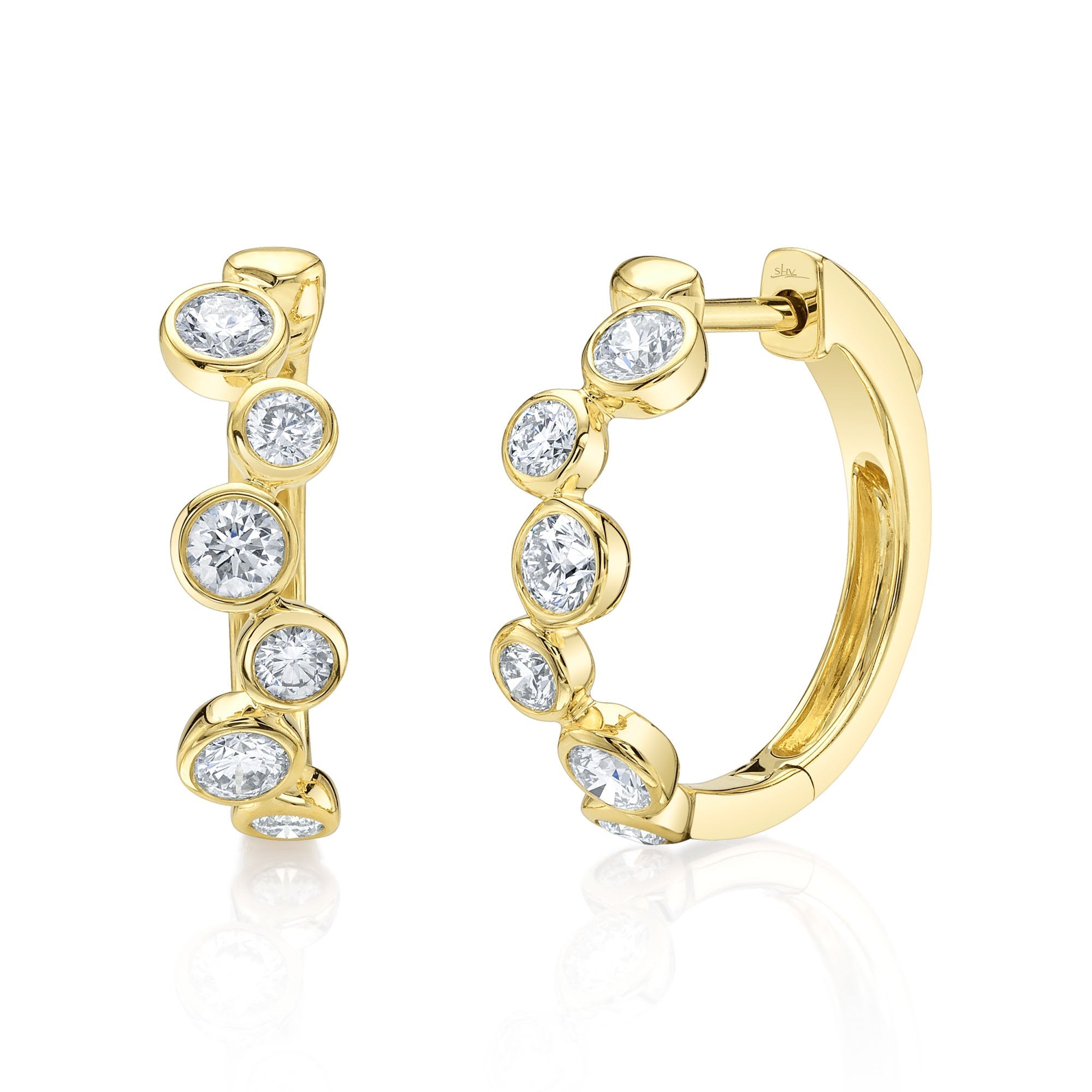 0.84CT 14K Y/G DIAMOND BEZEL HOOP EARRING