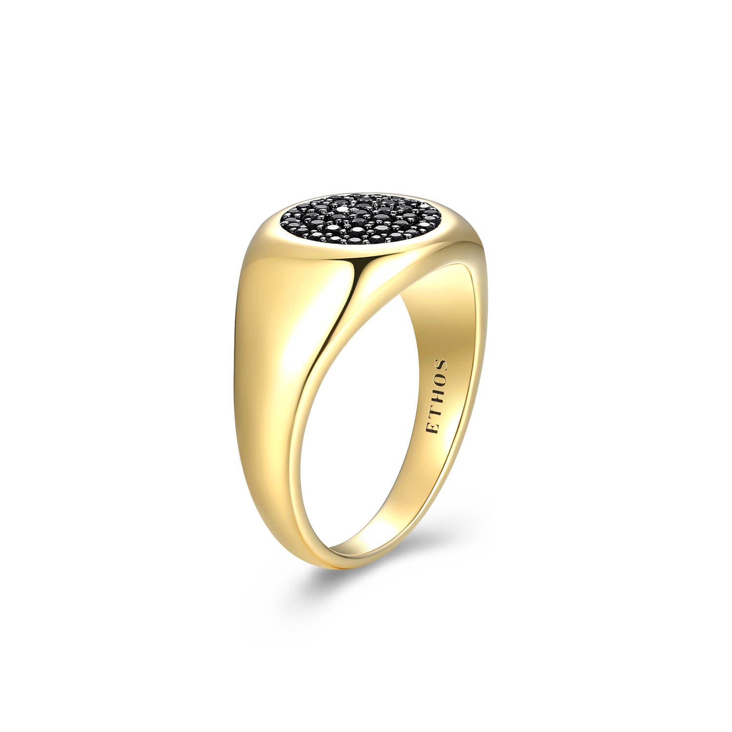 UR0008 - Black Ice Yellow Gold Plated Gunmetal Ring with Black Sapphire