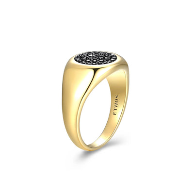 UR0008 - Black Ice Yellow Gold Plated Gunmetal Ring with Black Sapphire
