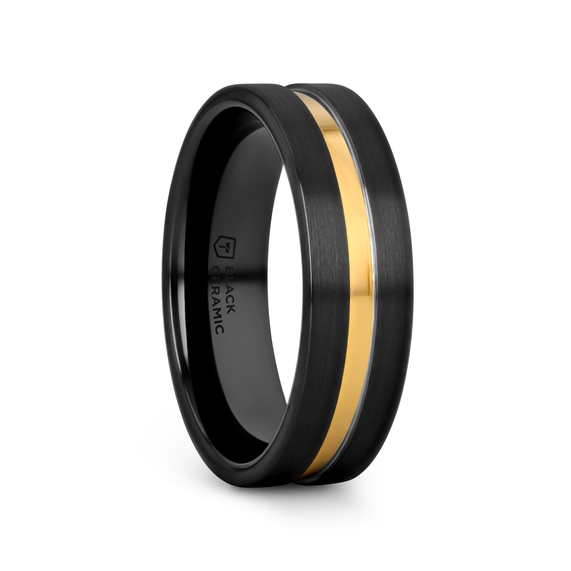 VIVALDI Black Ceramic Wedding Band With Yellow Gold Groove - 4mm - 8mm