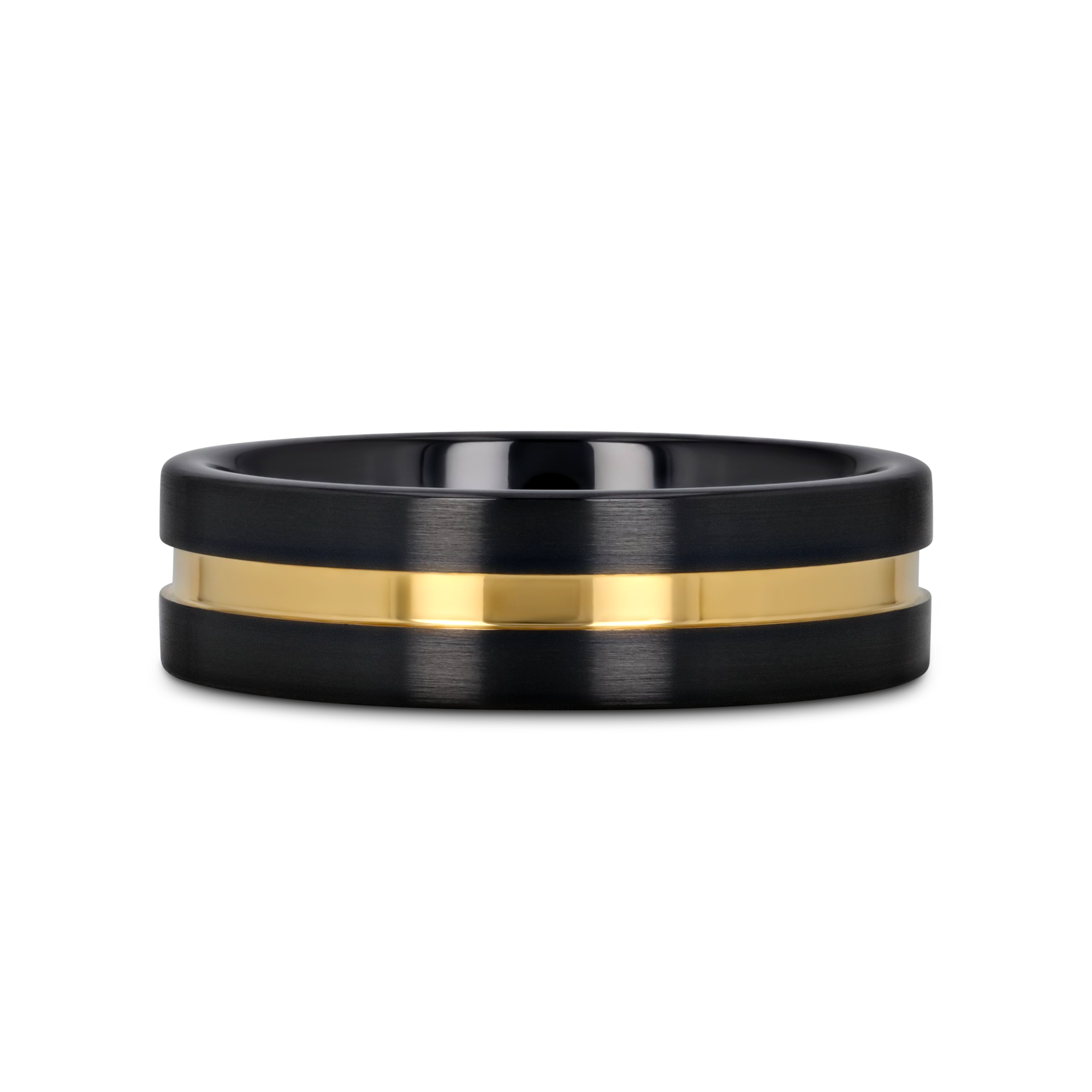 VIVALDI Black Ceramic Wedding Band With Yellow Gold Groove - 4mm - 8mm