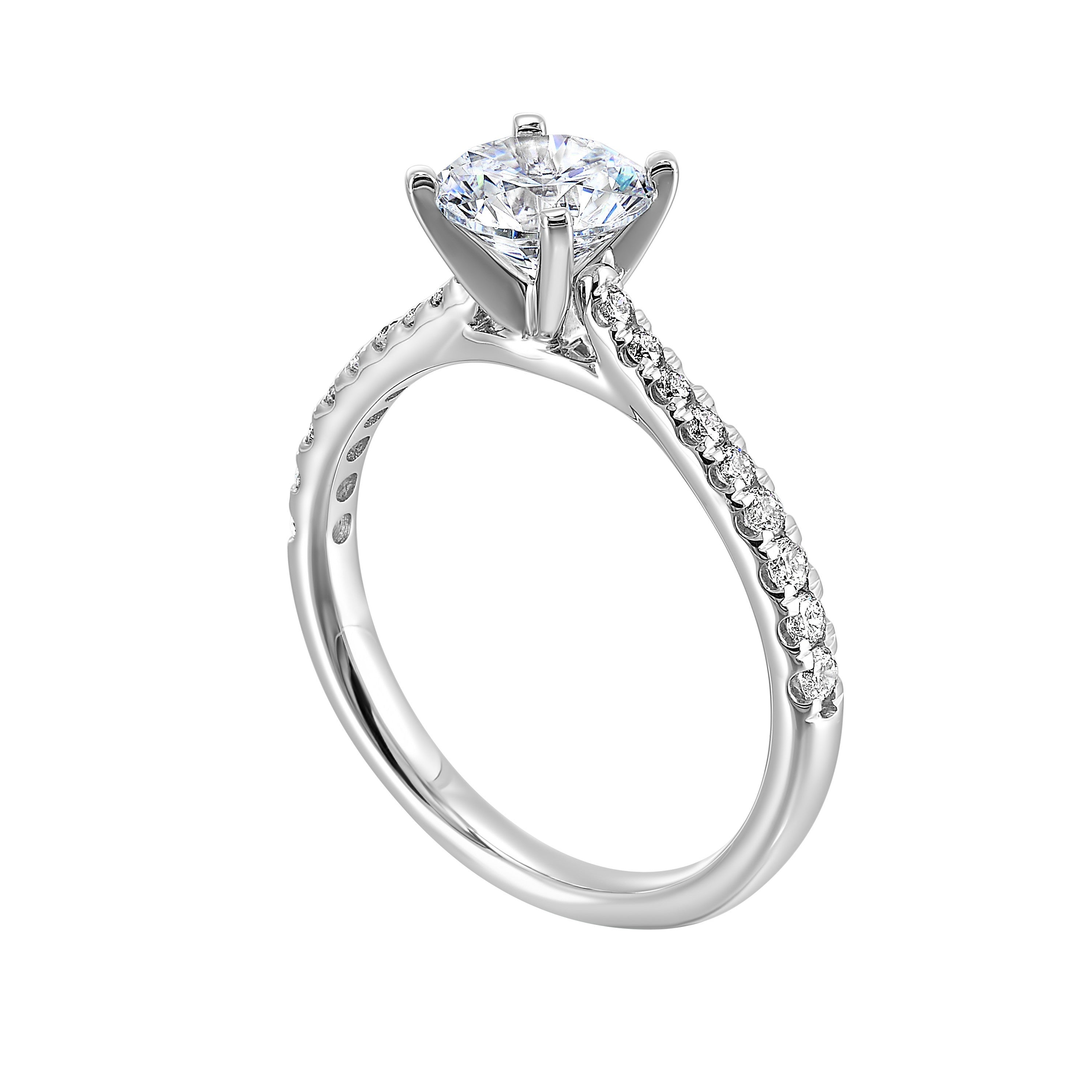 Petite set diamonds adds excitement to this classic solitaire ring perfectly showcases timeless love for her.