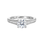 Reverse tapered shank with milgrain on both the sides perfectly compliments the center stone to create a beautiful and elegant look.