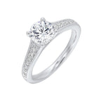 Reverse tapered shank with milgrain on both the sides perfectly compliments the center stone to create a beautiful and elegant look.
