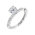 A magnificent oval diamond takes center stage, framed by a breathtaking alternation of fancy and round diamonds is sure to delight her.