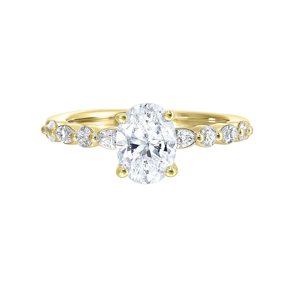 14Kt Yellow Semi Mount 1/3Ctw For 2Ctw Oval Center