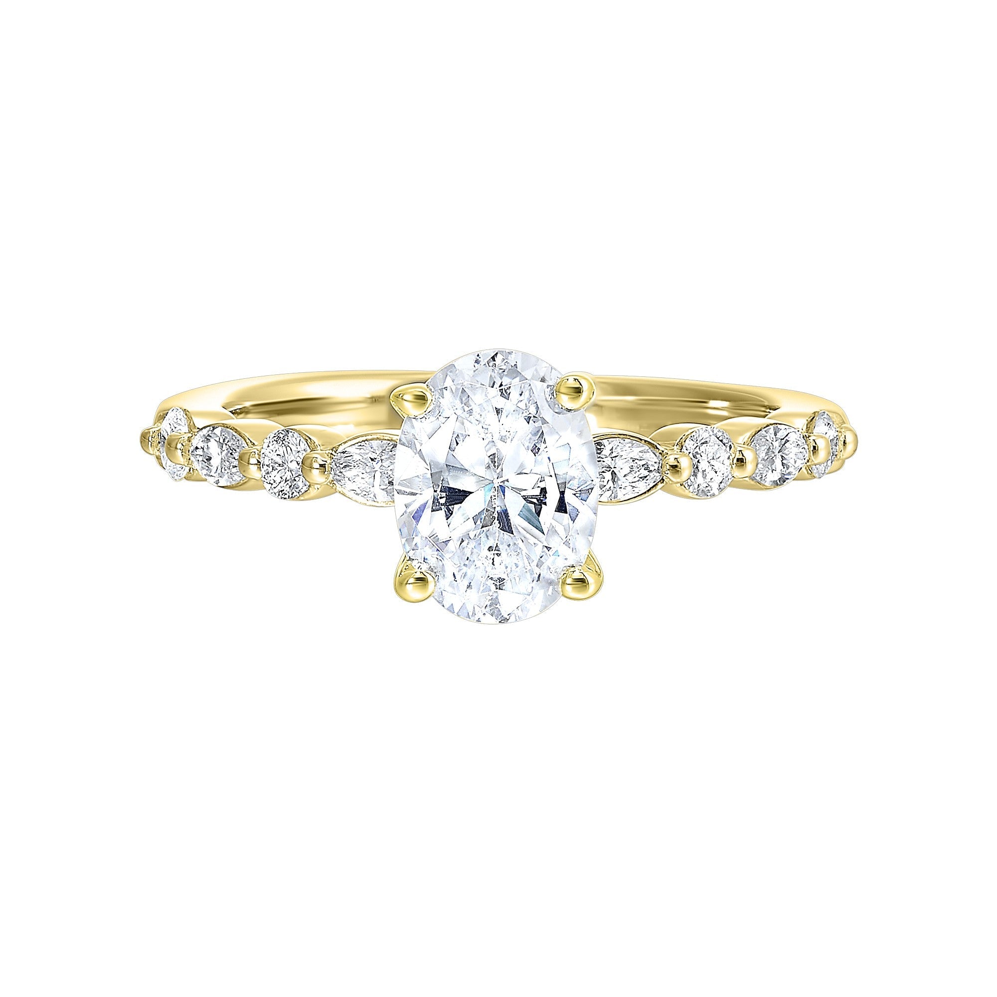 14Kt Yellow Semi Mount 1/3Ctw For 2Ctw Oval Center