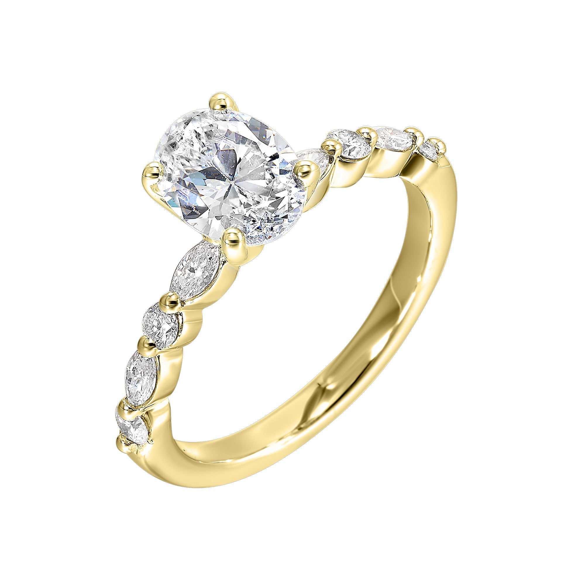 14Kt Yellow Semi Mount 1/3Ctw For 2Ctw Oval Center