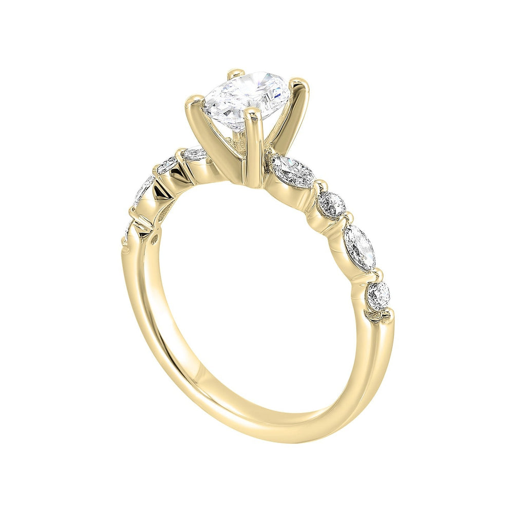 14Kt Yellow Semi Mount 1/3Ctw For 2Ctw Oval Center