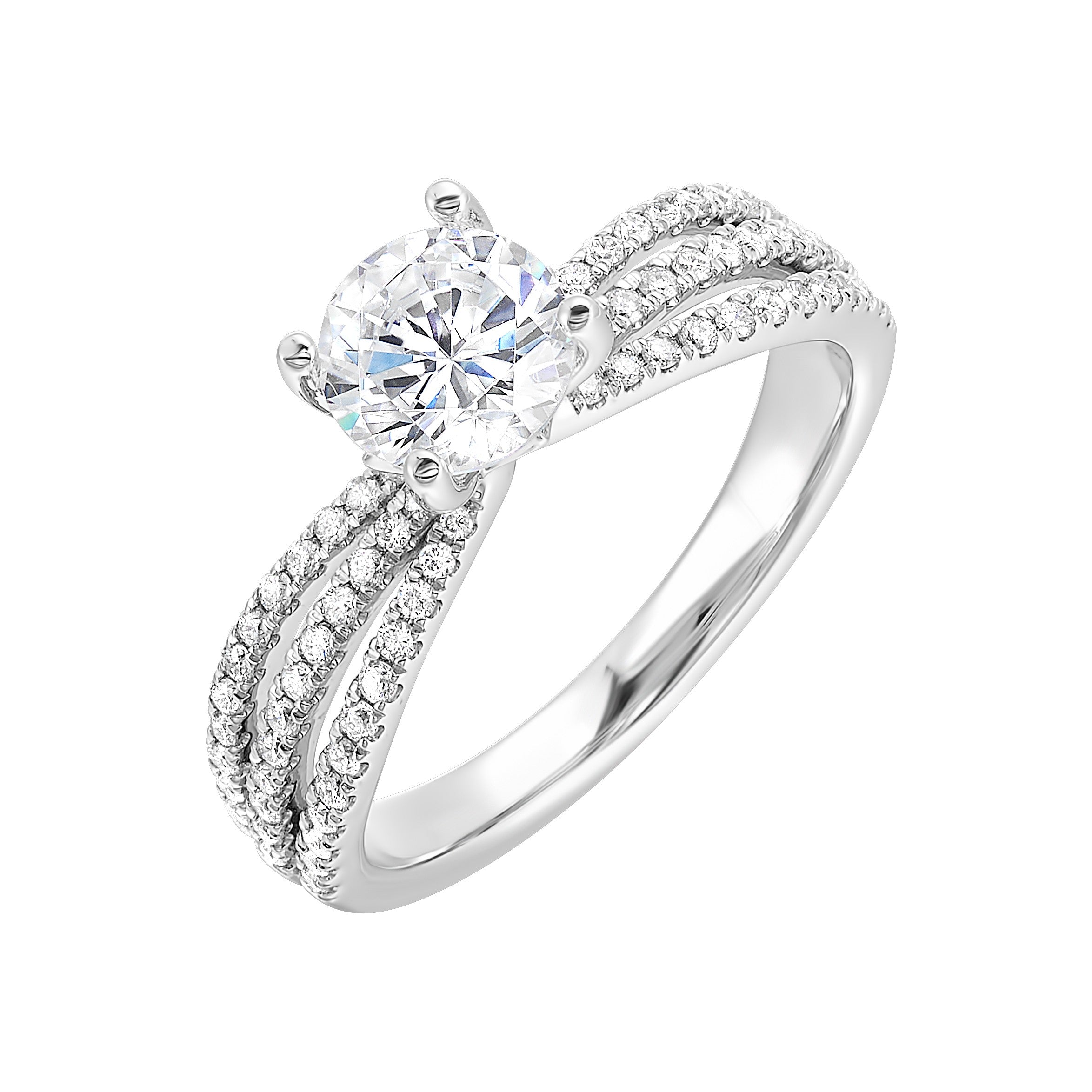 14Kt White Semi Mount 1/3Ctw For 1Ctw Round Center