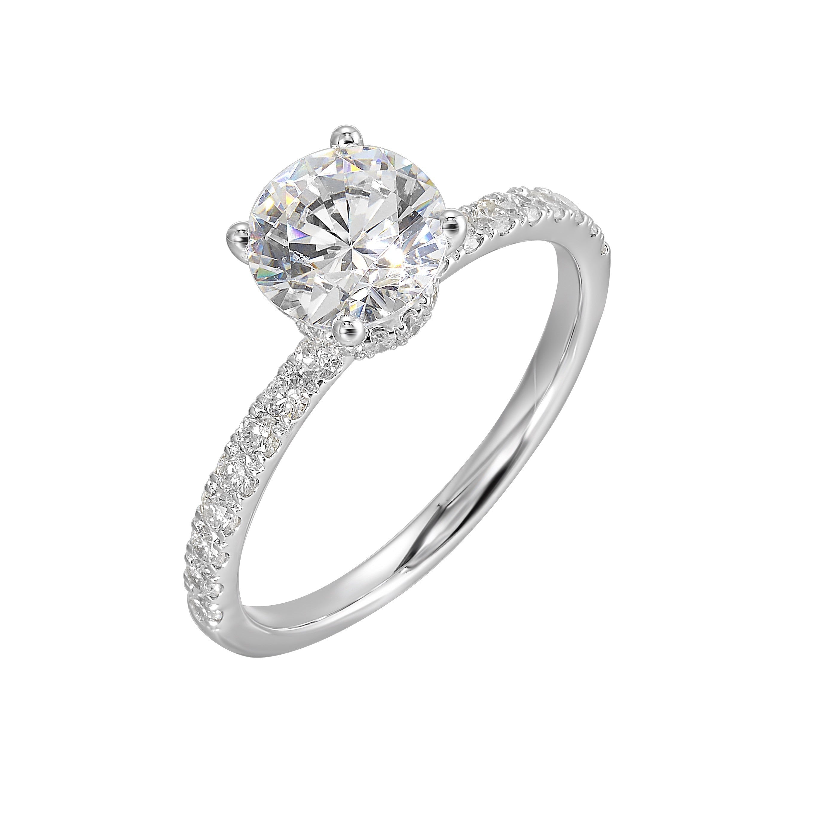 Shine from every angle with this gorgeous round solitaire hidden halo engagement ring. This timeless design offers elegance making it everlasting symbol of your love.