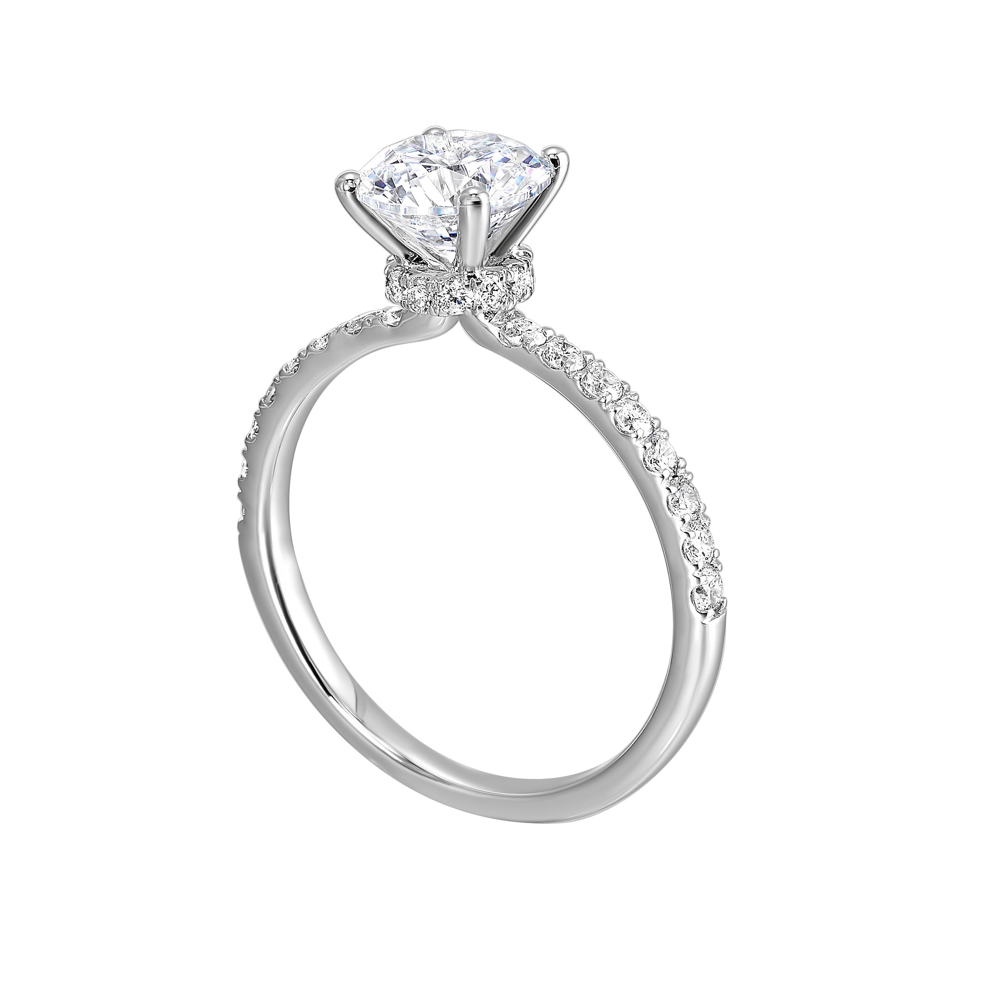 Shine from every angle with this gorgeous round solitaire hidden halo engagement ring. This timeless design offers elegance making it everlasting symbol of your love.