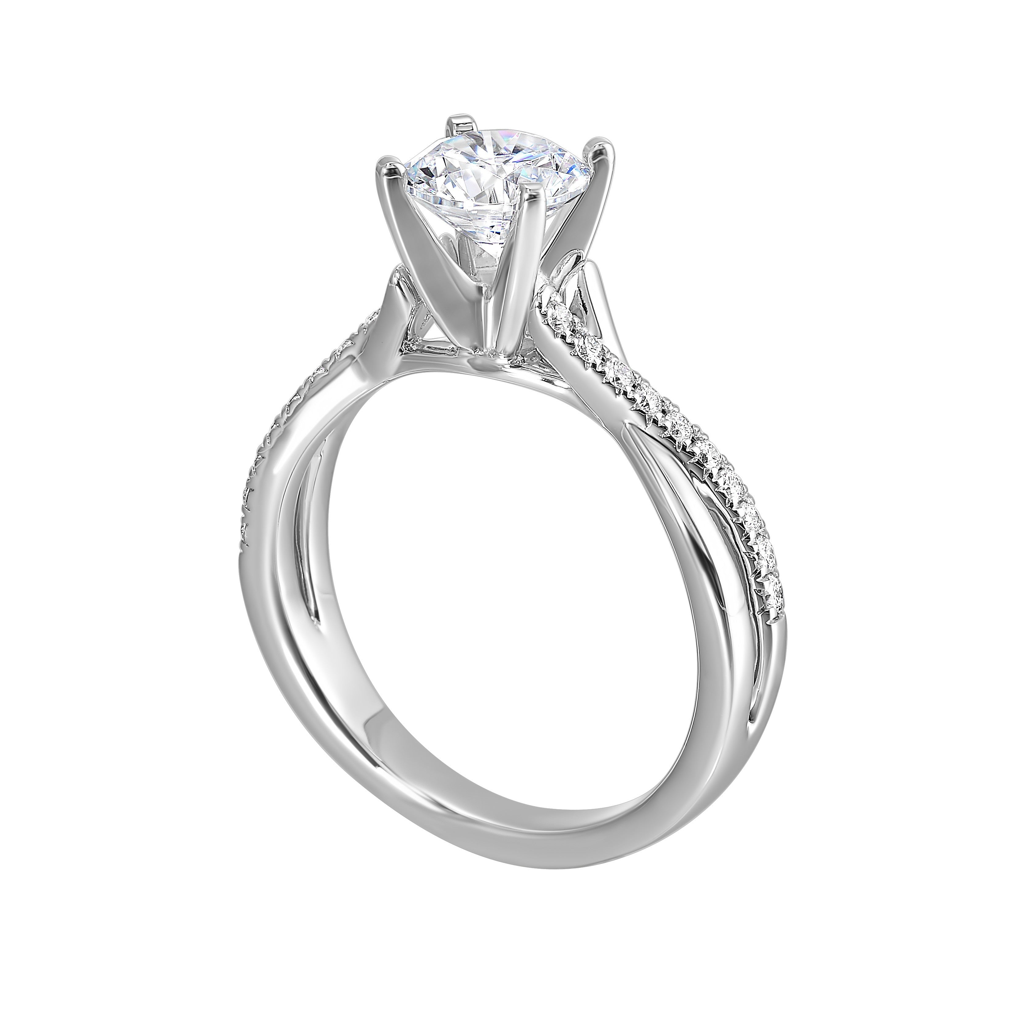 14Kt White Semi Mount 1/7Ctw For 2Ctw Round Center