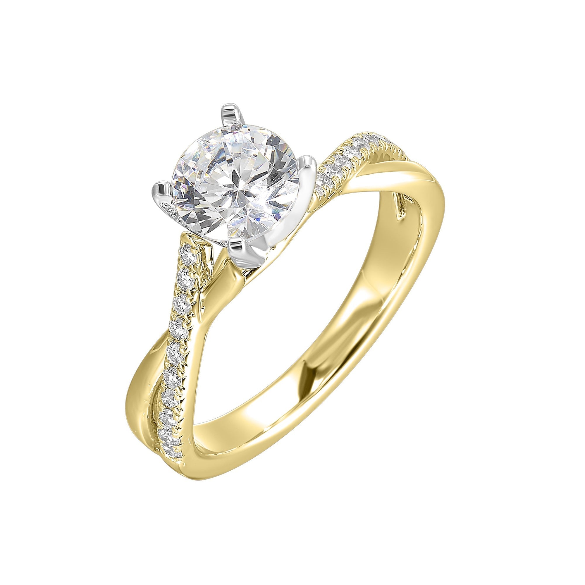 14Kt White Yellow Semi Mount 1/7Ctw For 2Ctw Round Center