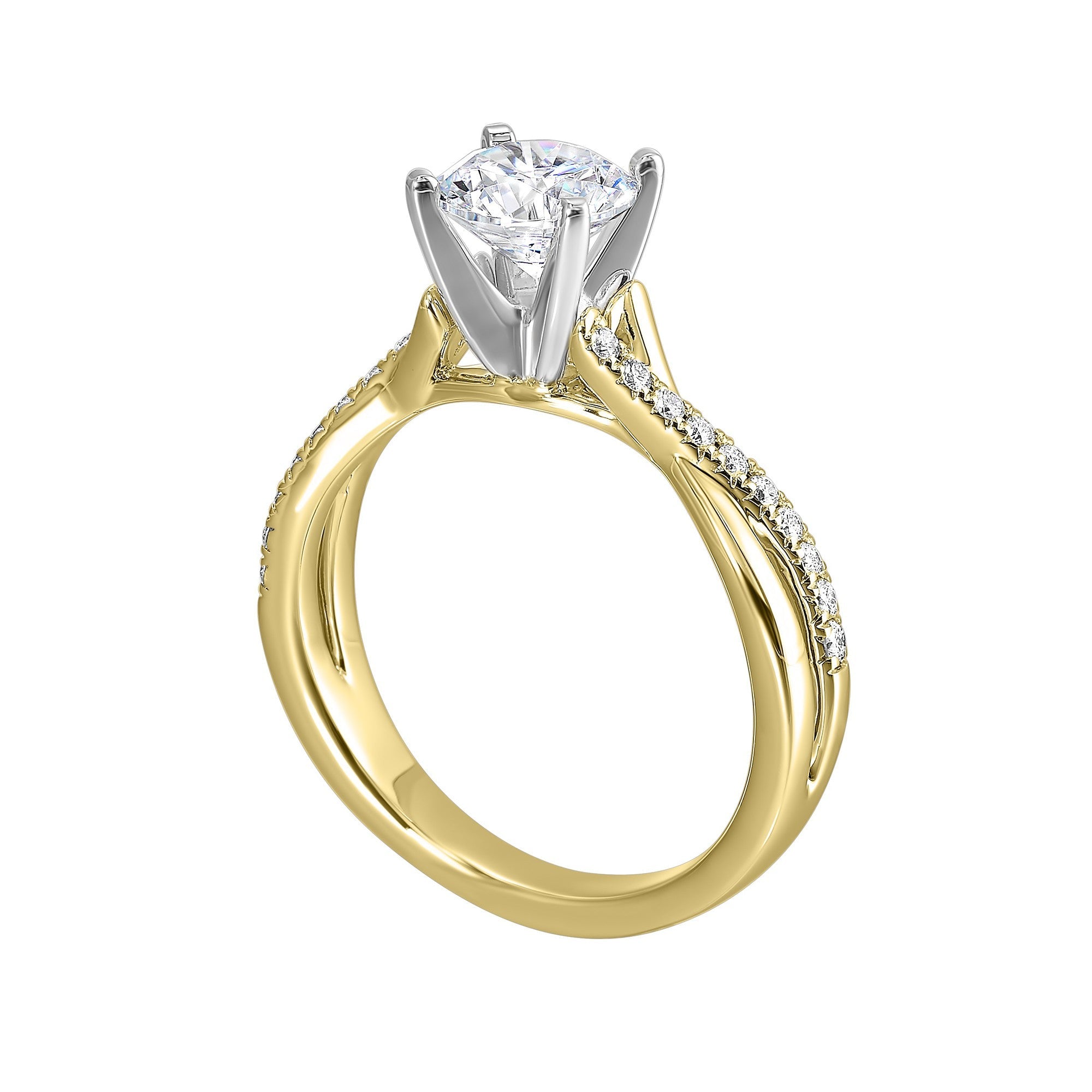 14Kt White Yellow Semi Mount 1/7Ctw For 2Ctw Round Center
