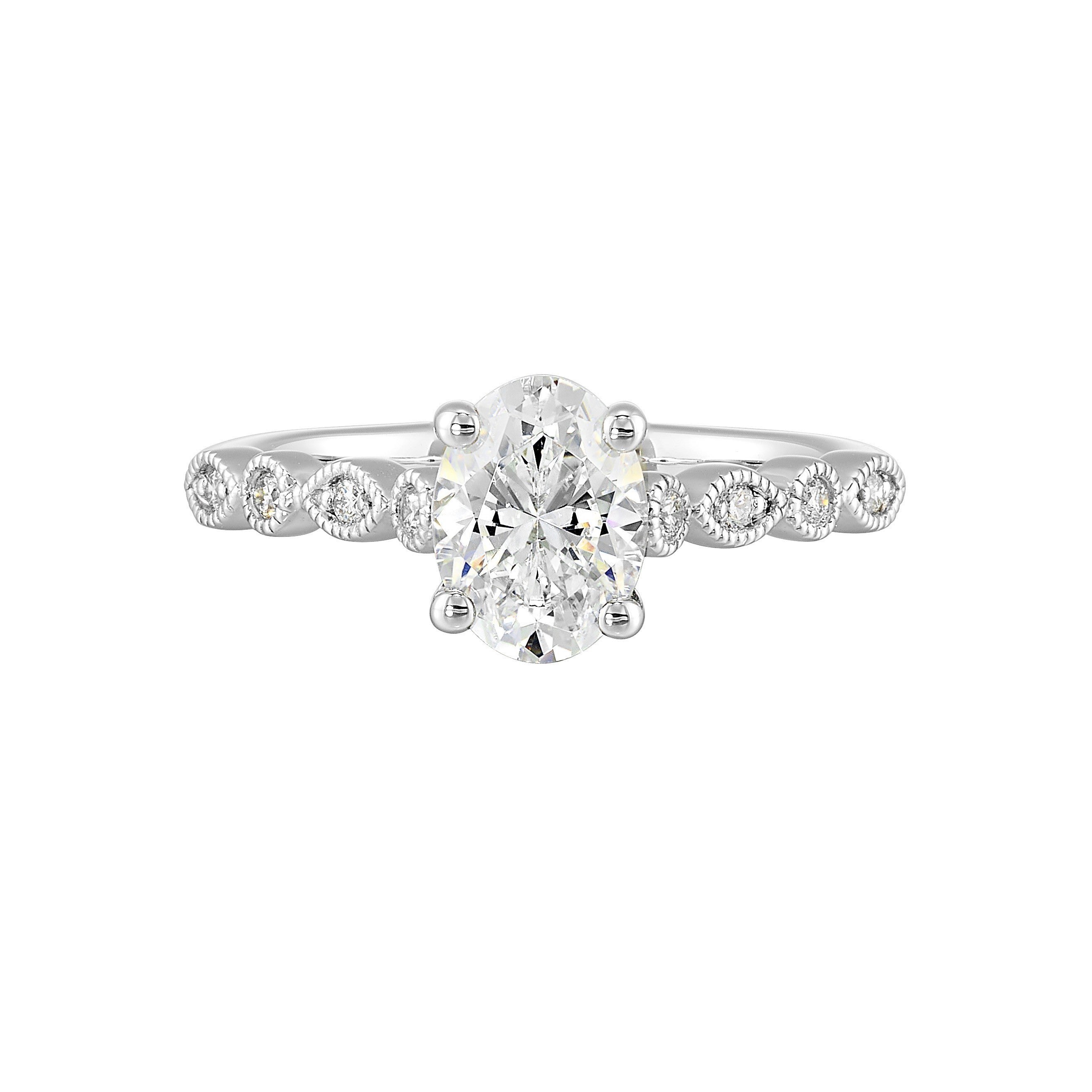 14Kt White Semi Mount 1/10Ctw For 1Ctw Oval Center
