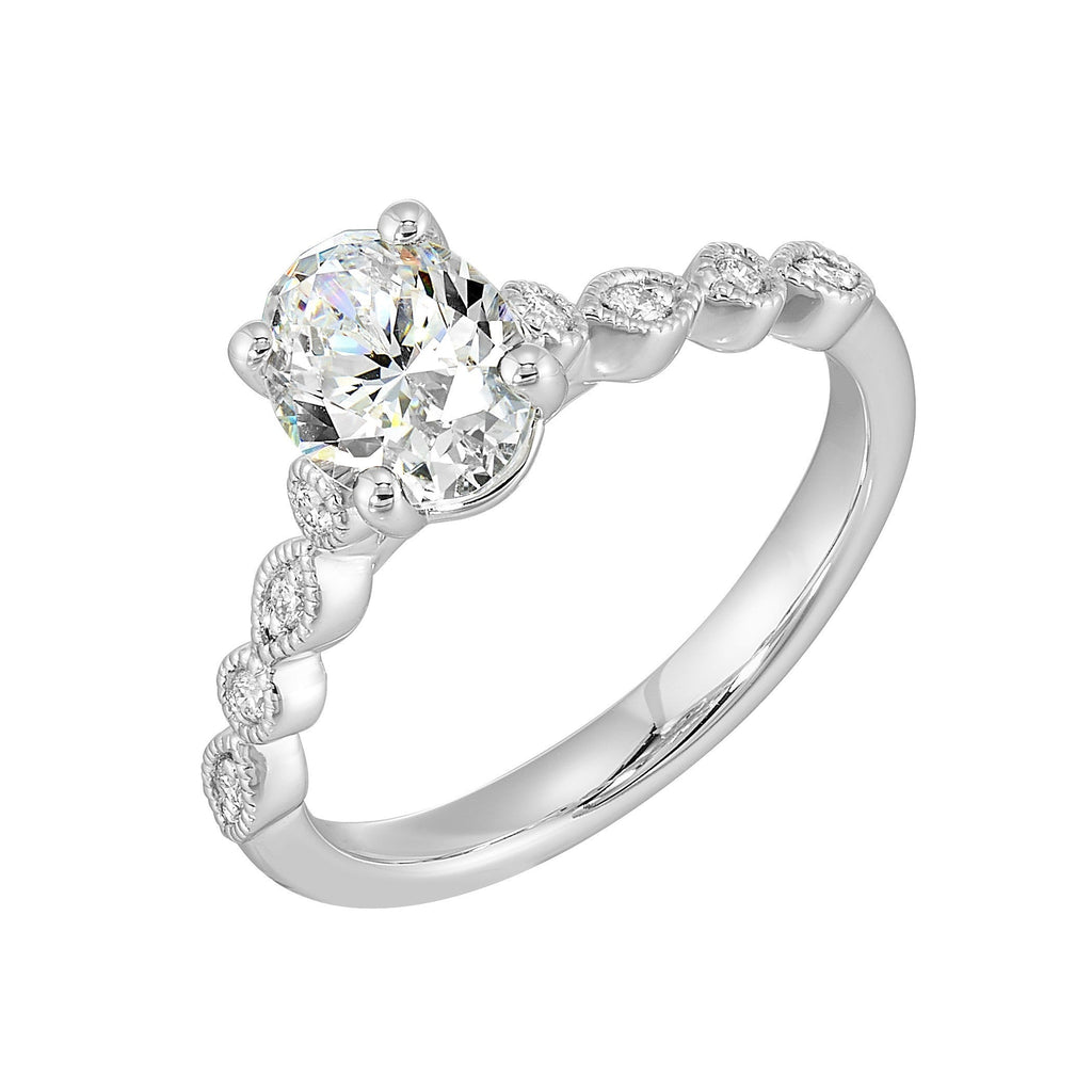 14Kt White Semi Mount 1/10Ctw For 1Ctw Oval Center