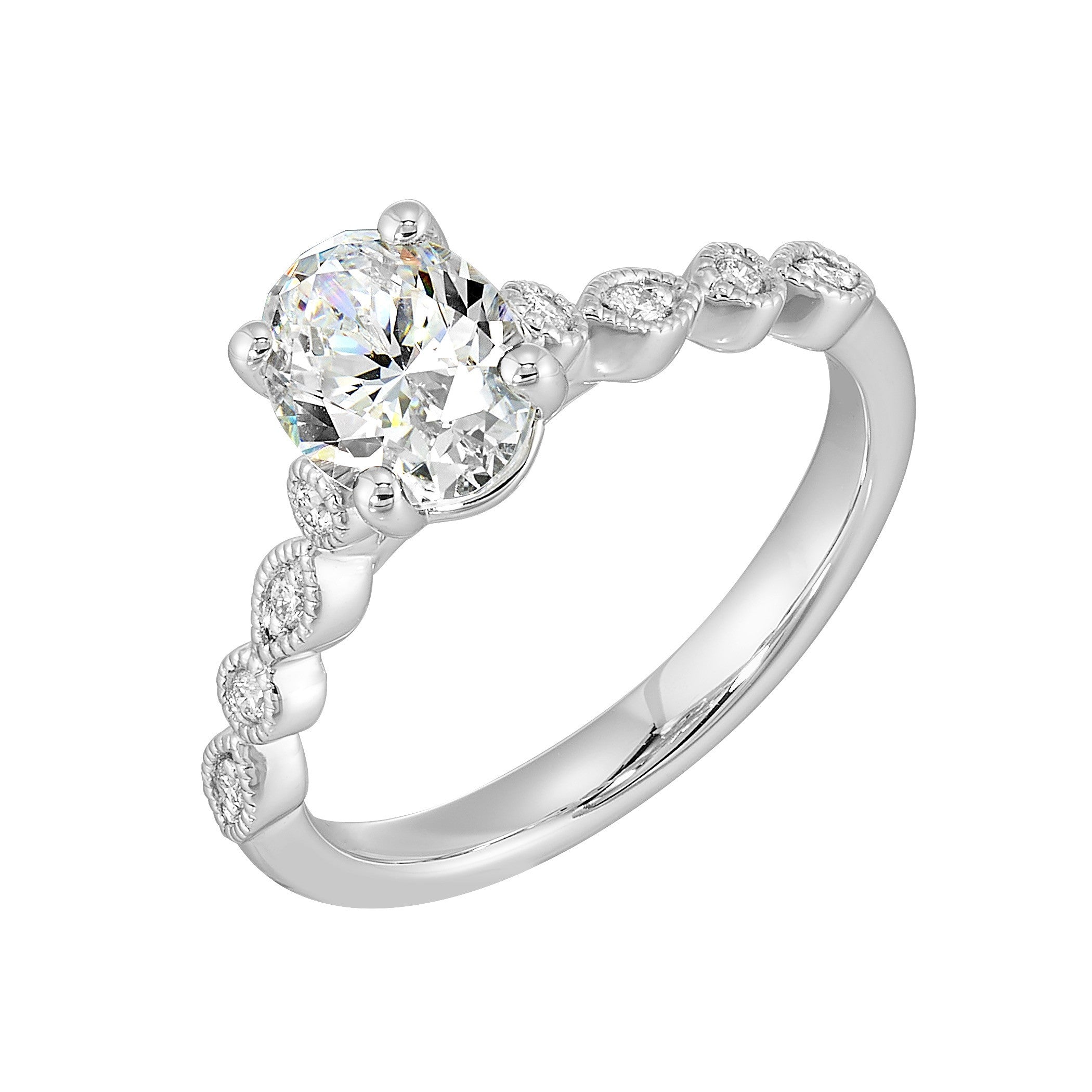 14Kt White Semi Mount 1/10Ctw For 1Ctw Oval Center