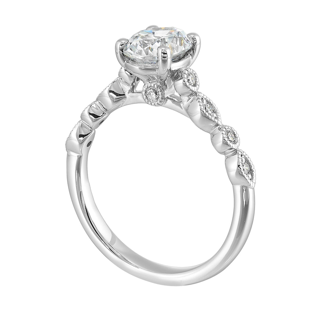 14Kt White Semi Mount 1/10Ctw For 1Ctw Oval Center