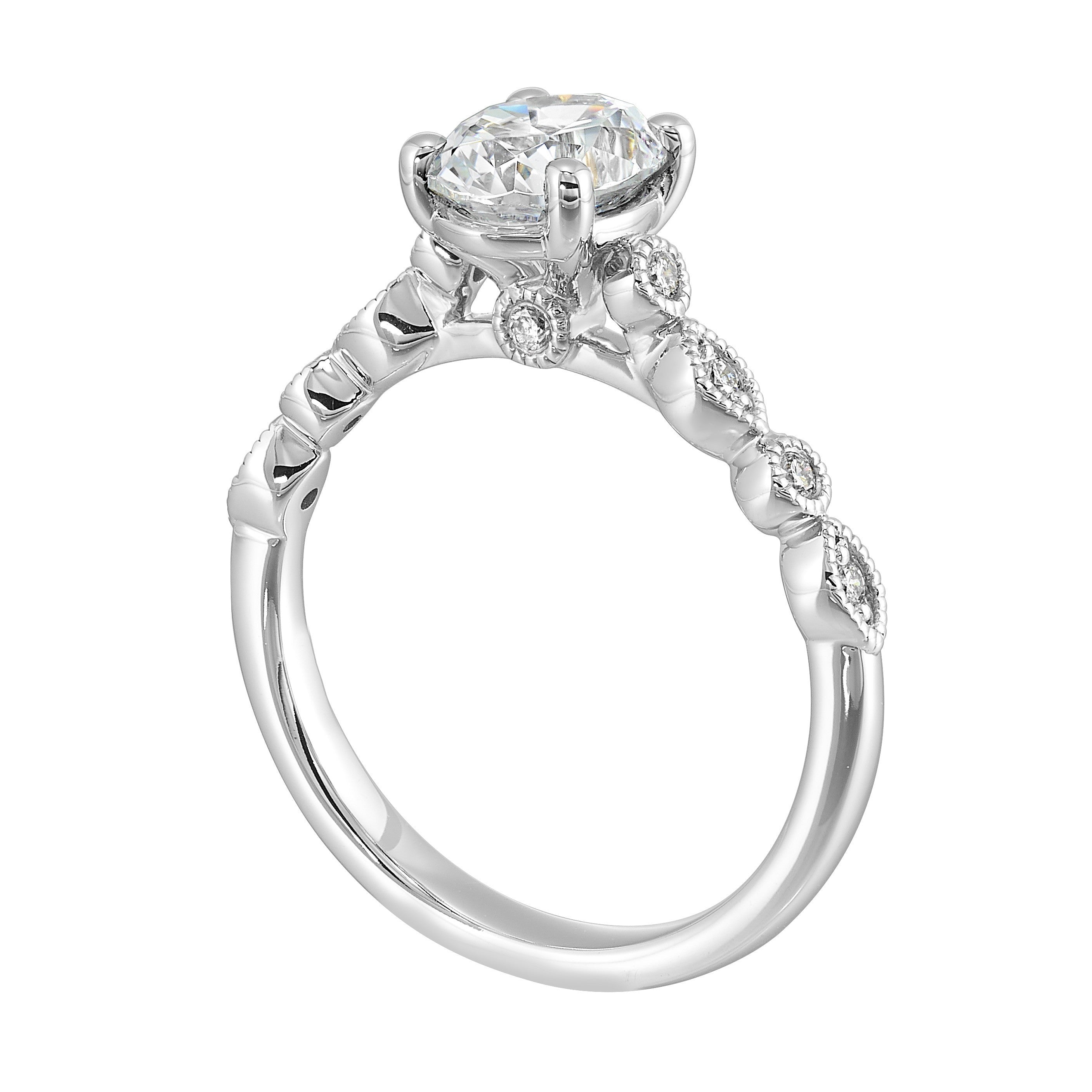 14Kt White Semi Mount 1/10Ctw For 1Ctw Oval Center