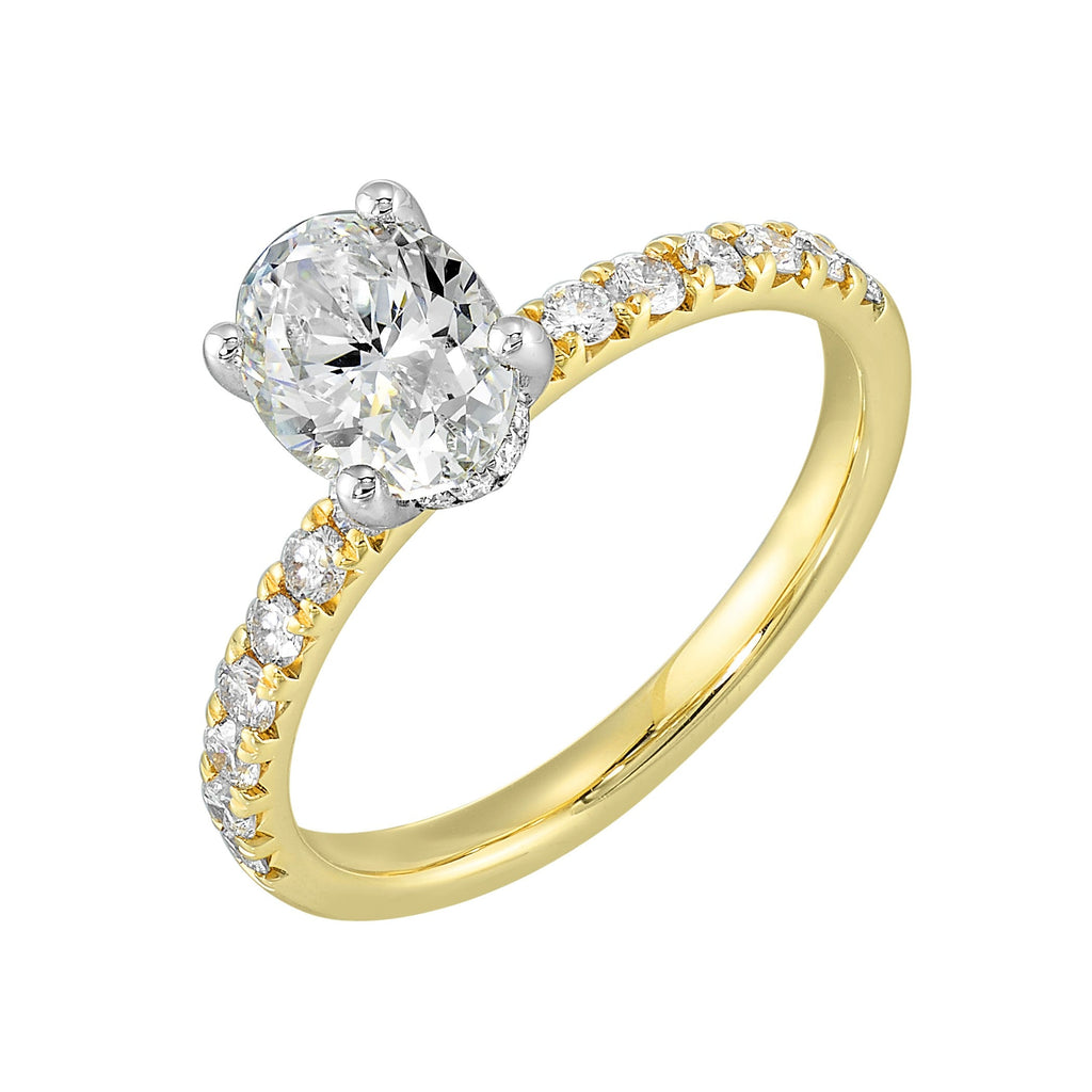 14Kt White Yellow Semi Mount 3/8Ctw For 1Ctw Oval Center
