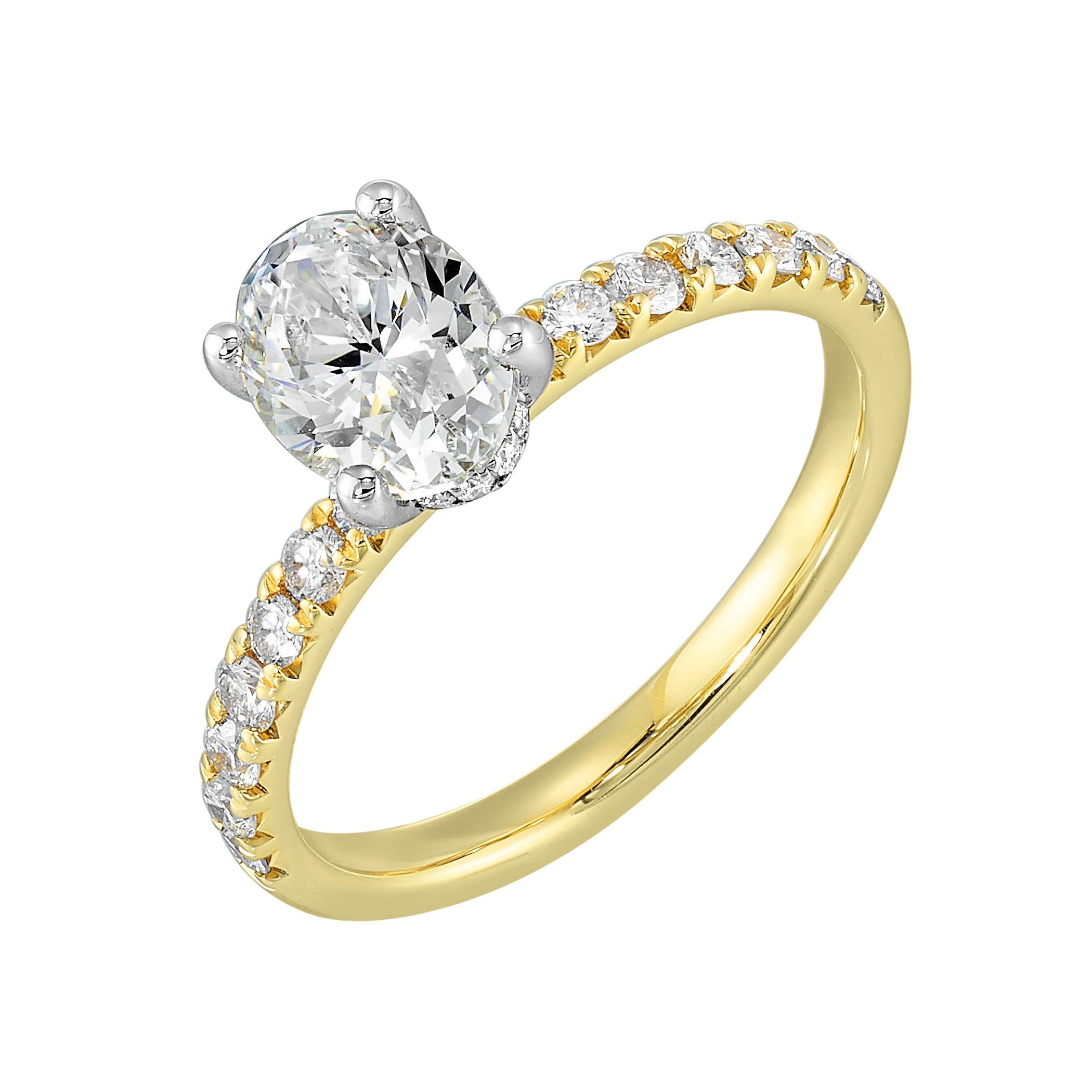 14Kt White Yellow Semi Mount 3/8Ctw For 1Ctw Oval Center
