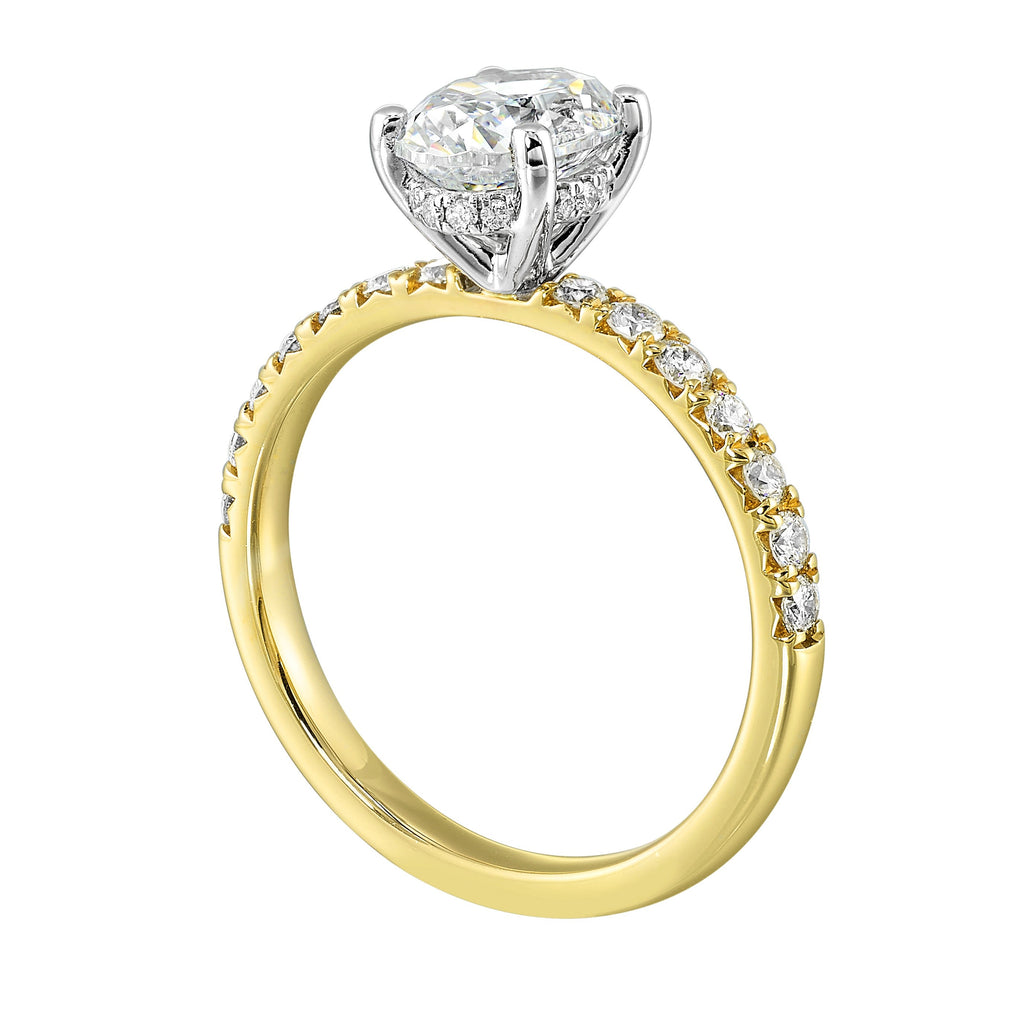 14Kt White Yellow Semi Mount 3/8Ctw For 1Ctw Oval Center