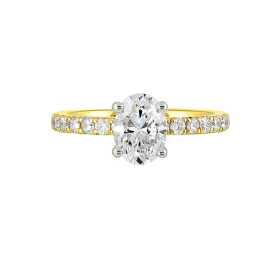 14Kt White Yellow Semi Mount 3/8Ctw For 1Ctw Oval Center